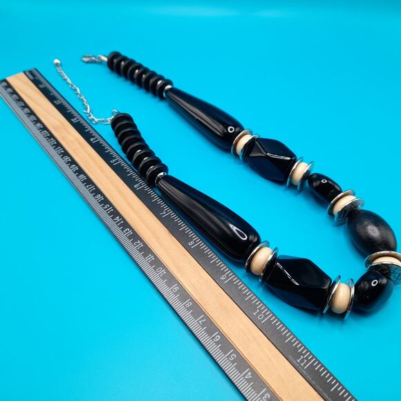 Chico's Chunky Black Beaded Necklace, Cream Silver Beads, 23" - Picture 11 of 11